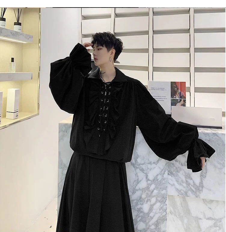 Victorian Style Women's Gothic Blouse Vintage Renaissance Pirate Prince Poet Shirt with Frills Lace-Up Medieval Buccaneer Top Victorian Style Women's Gothic Blouse Vintage Renaissance Pirate Prince Poet Shirt with Frills Lace-Up Medieval Buccaneer Top