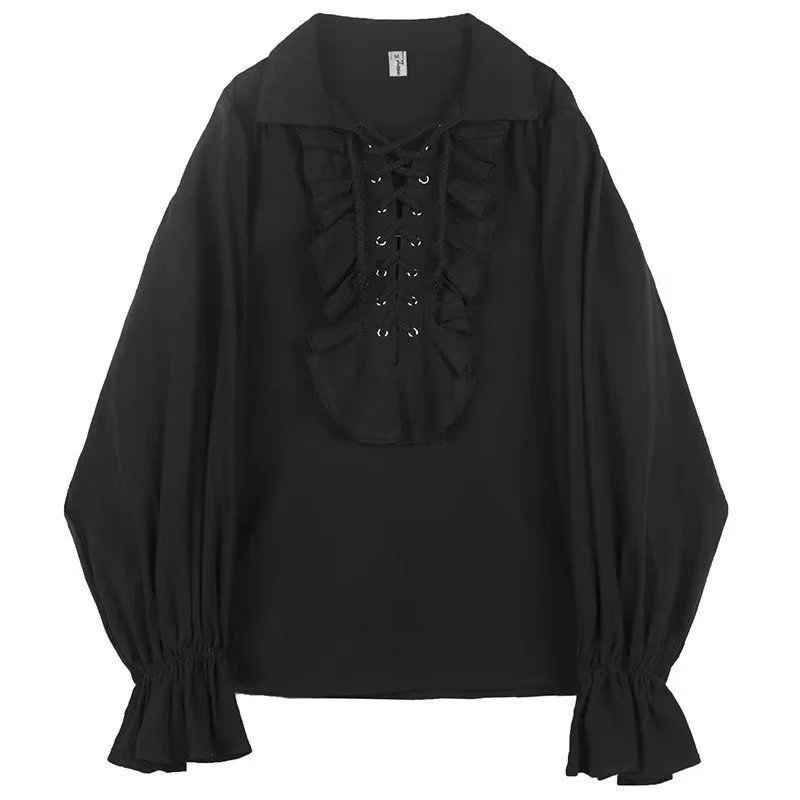 Victorian Style Women's Gothic Blouse Vintage Renaissance Pirate Prince Poet Shirt with Frills Lace-Up Medieval Buccaneer Top Victorian Style Women's Gothic Blouse Vintage Renaissance Pirate Prince Poet Shirt with Frills Lace-Up Medieval Buccaneer Top