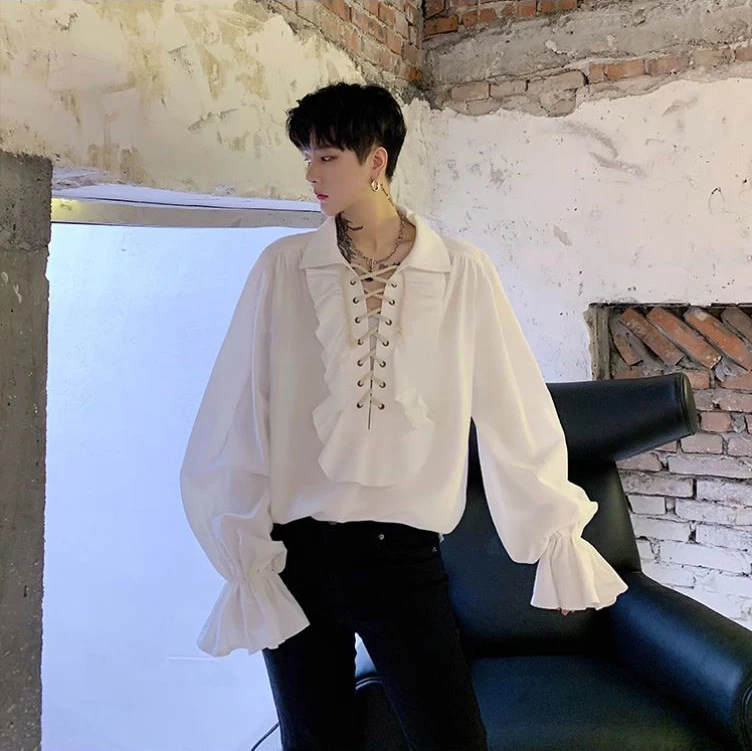 Victorian Style Women's Gothic Blouse Vintage Renaissance Pirate Prince Poet Shirt with Frills Lace-Up Medieval Buccaneer Top Victorian Style Women's Gothic Blouse Vintage Renaissance Pirate Prince Poet Shirt with Frills Lace-Up Medieval Buccaneer Top