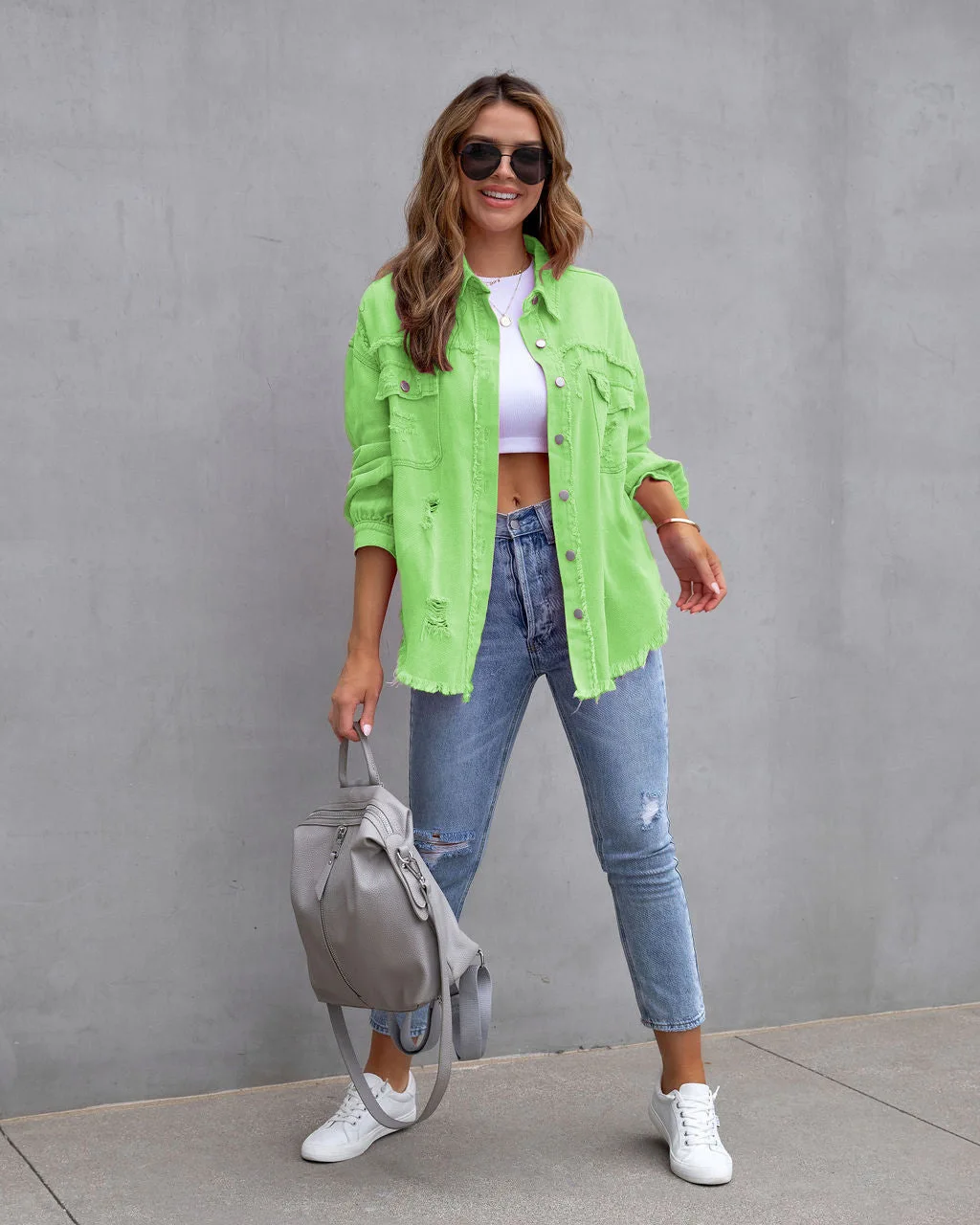 Autumn Winter Women's New Denim Jacket Fashion Grinding Edge Broken Hole Hollow Long Sleeve Single Breasted Casual Collar Top