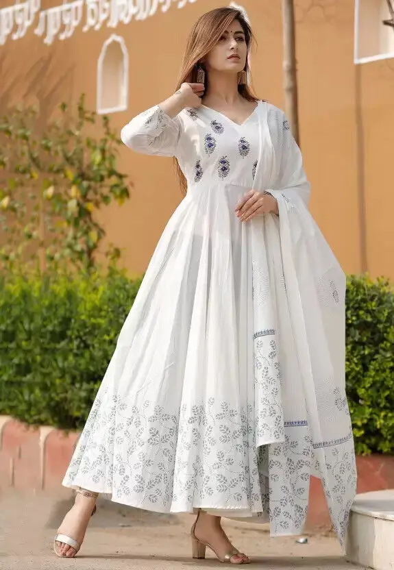 Designer Anarkali Kurta Gown Dress Bollywood Women's Beautiful Kurti Dupatta Set