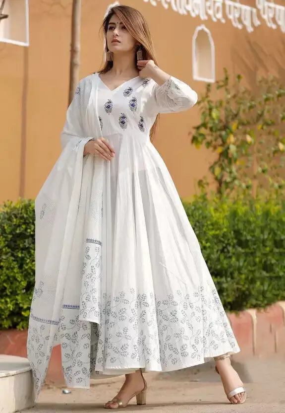 Designer Anarkali Kurta Gown Dress Bollywood Women's Beautiful Kurti Dupatta Set
