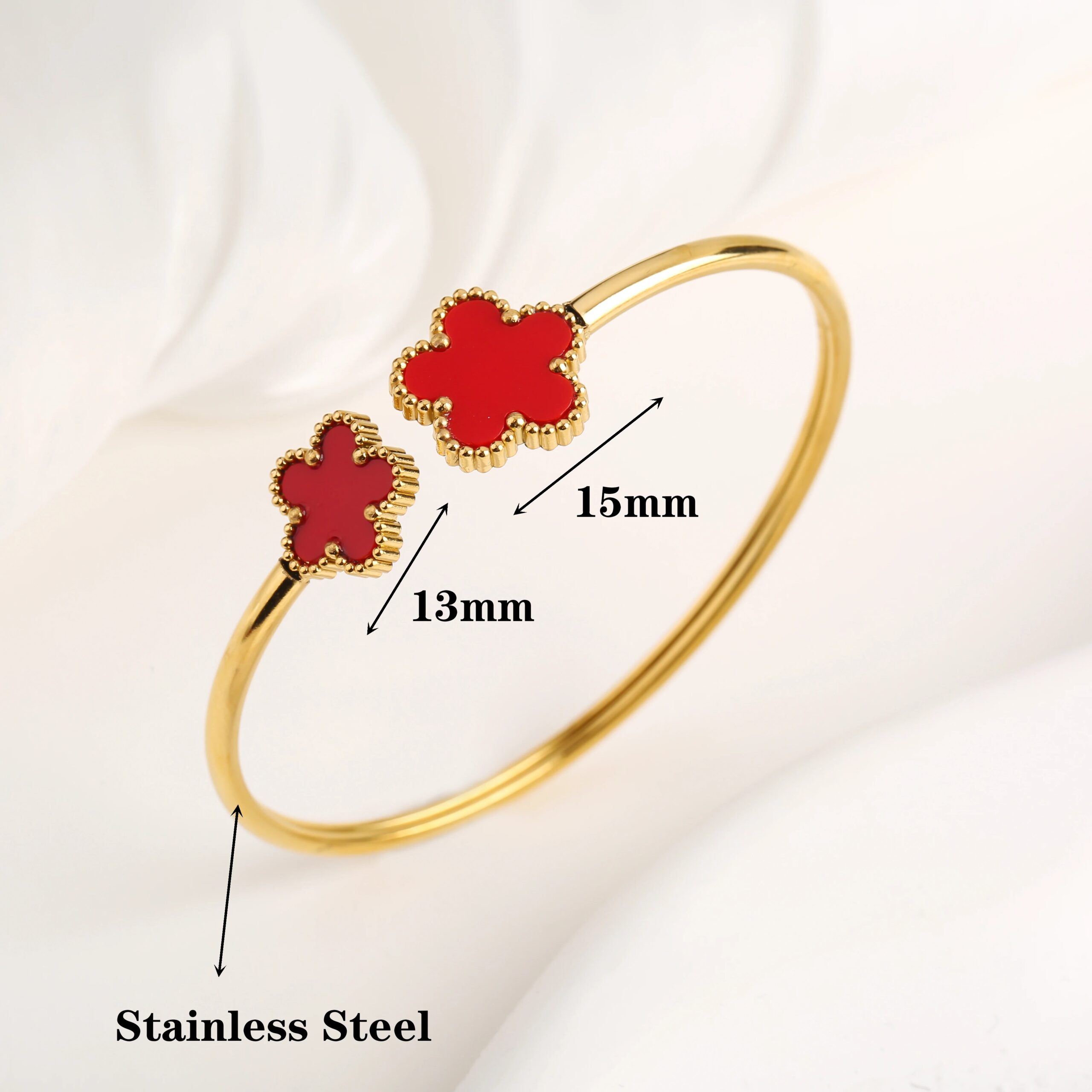 Gold-Plated Stainless Steel Five-Leaf Flower Open Bangle Luxury For Woman Girl Party Lucky Jewelry Accessories Daily Wear Clover Gold-Plated Stainless Steel Five-Leaf Flower Open Bangle Luxury For Woman Girl Party Lucky Jewelry Accessories Daily Wear Clover