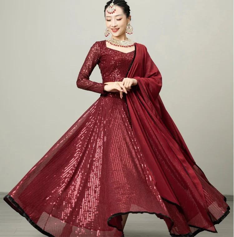 Indian Women's Dance Costume Performance Sari Big Skirt Set Indian Women's Dance Costume Performance Sari Big Skirt Set