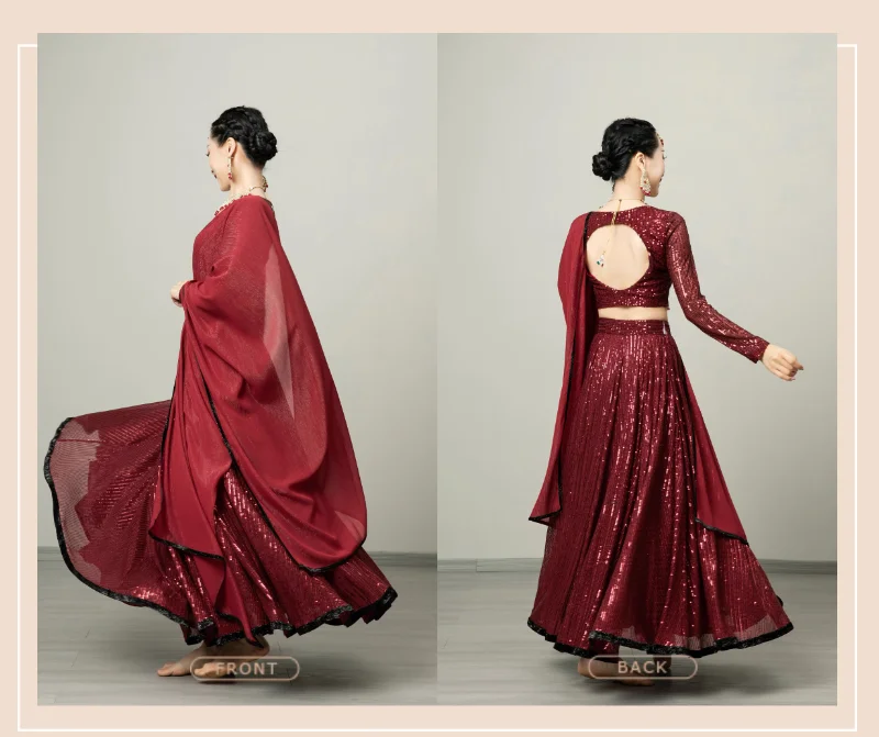Indian Women's Dance Costume Performance Sari Big Skirt Set Indian Women's Dance Costume Performance Sari Big Skirt Set