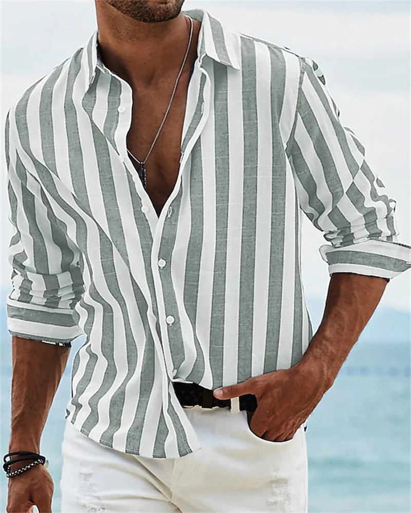 2023 New men's long-sleeved blue striped printed shirt men's social luxury men's clothing Hawaiian elegant classic fashion 6XL 2023 New men's long-sleeved blue striped printed shirt men's social luxury men's clothing Hawaiian elegant classic fashion 6XL