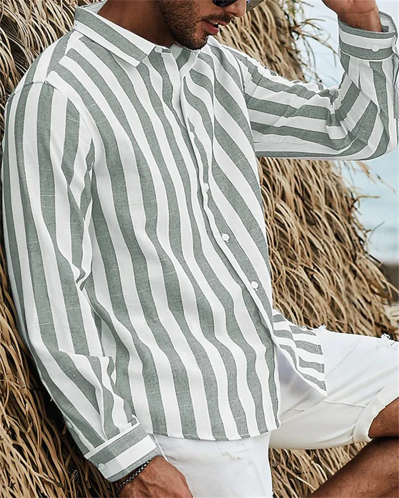 2023 New men's long-sleeved blue striped printed shirt men's social luxury men's clothing Hawaiian elegant classic fashion 6XL 2023 New men's long-sleeved blue striped printed shirt men's social luxury men's clothing Hawaiian elegant classic fashion 6XL