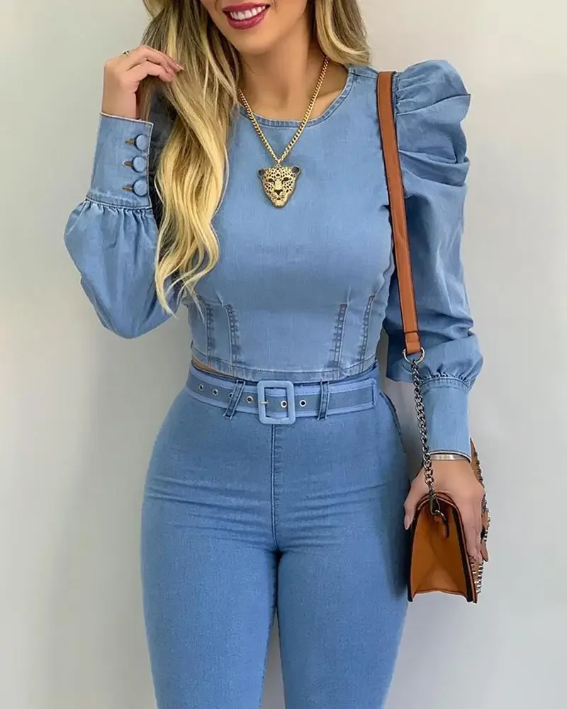 Denim Blue Women blouse Round Neck Puff Sleeve Corset Top Long Sleeve Shirt Sexy Tops Blouses Denim Top Shirt Sweetheart Slim Denim Blue Women blouse Round Neck Puff Sleeve Corset Top Long Sleeve Shirt Sexy Tops Blouses Denim Top Shirt Sweetheart Slim