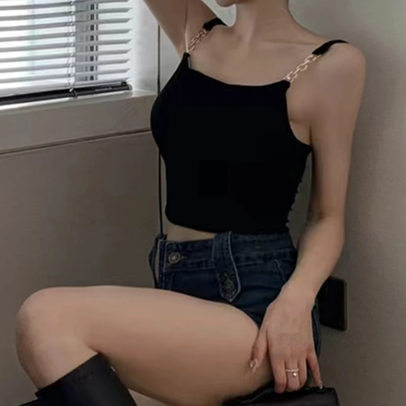 Sexy Women's Top Blouse Crop Top Slim Fitting Camisole Chest Padded Metal Strap Short T-shirt Fashion Woman Blouse 2023 Y2k Tops