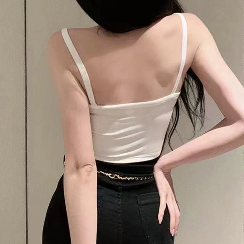 Sexy Women's Top Blouse Crop Top Slim Fitting Camisole Chest Padded Metal Strap Short T-shirt Fashion Woman Blouse 2023 Y2k Tops