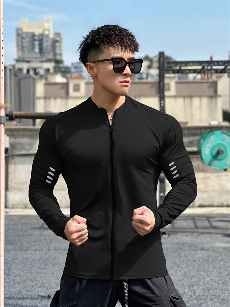 2024 New Man Long Sleeve Men's Fashion Jogging Casual Training Clothes Loose Gym Fitness Sports Zipper Long Sleeve T-shirt