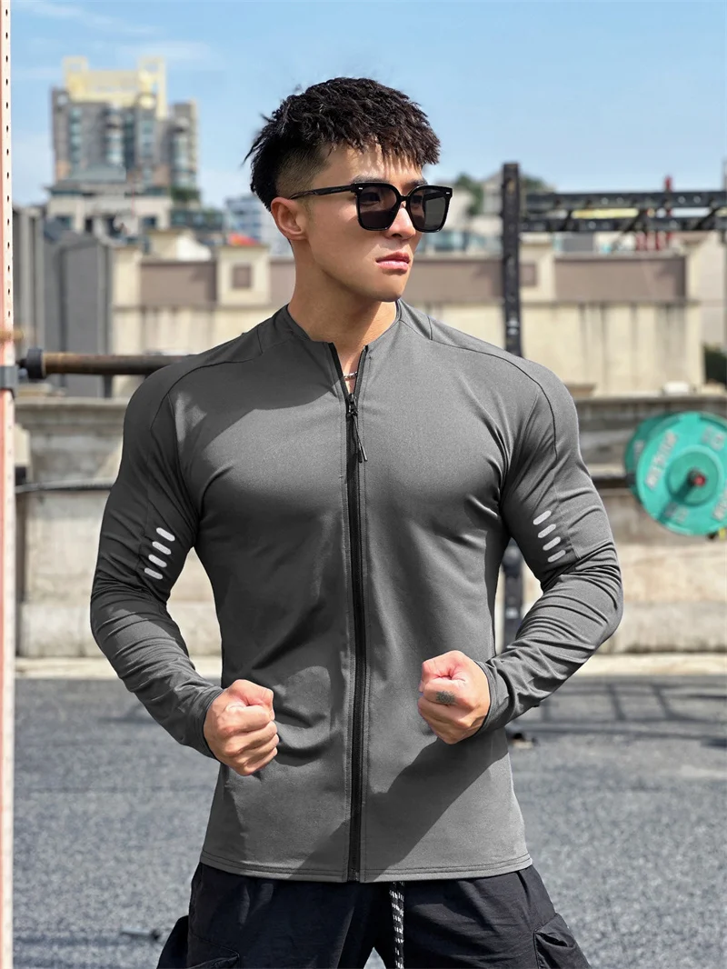 2024 New Man Long Sleeve Men's Fashion Jogging Casual Training Clothes Loose Gym Fitness Sports Zipper Long Sleeve T-shirt