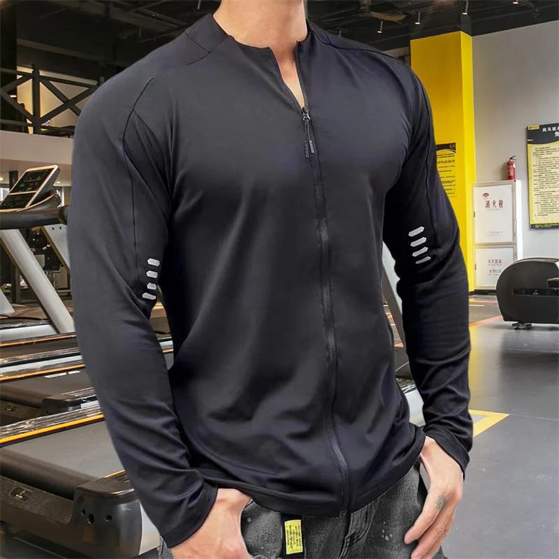 2024 New Man Long Sleeve Men's Fashion Jogging Casual Training Clothes Loose Gym Fitness Sports Zipper Long Sleeve T-shirt