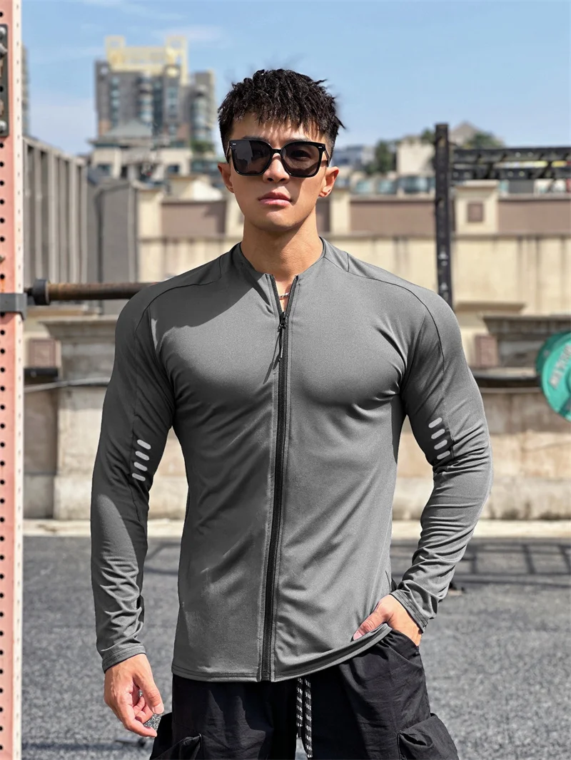 2024 New Man Long Sleeve Men's Fashion Jogging Casual Training Clothes Loose Gym Fitness Sports Zipper Long Sleeve T-shirt