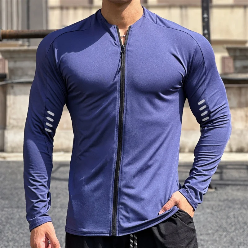 2024 New Man Long Sleeve Men's Fashion Jogging Casual Training Clothes Loose Gym Fitness Sports Zipper Long Sleeve T-shirt
