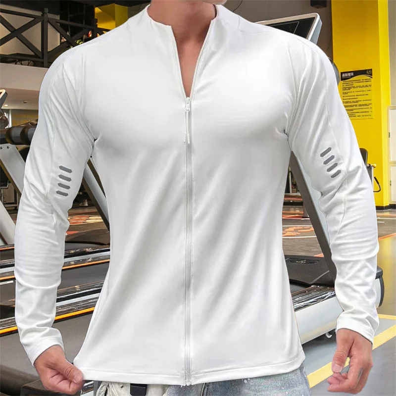 2024 New Man Long Sleeve Men's Fashion Jogging Casual Training Clothes Loose Gym Fitness Sports Zipper Long Sleeve T-shirt