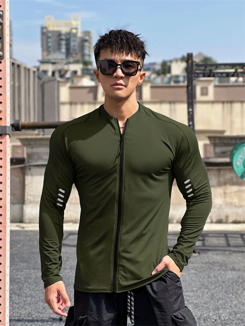 2024 New Man Long Sleeve Men's Fashion Jogging Casual Training Clothes Loose Gym Fitness Sports Zipper Long Sleeve T-shirt