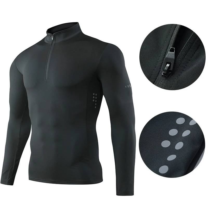 Quick Dry breathable Running Shirt Men Bodybuilding Sport T-shirt Long Sleeve zipper stand collar Gym Fitness T shirt Quick Dry breathable Running Shirt Men Bodybuilding Sport T-shirt Long Sleeve zipper stand collar Gym Fitness T shirt