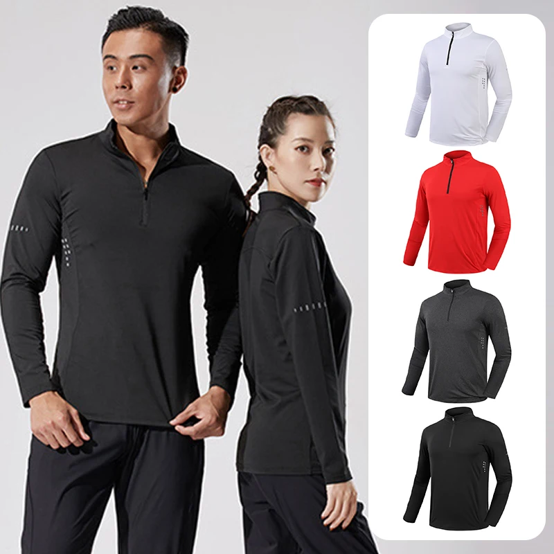 Quick Dry breathable Running Shirt Men Bodybuilding Sport T-shirt Long Sleeve zipper stand collar Gym Fitness T shirt Quick Dry breathable Running Shirt Men Bodybuilding Sport T-shirt Long Sleeve zipper stand collar Gym Fitness T shirt