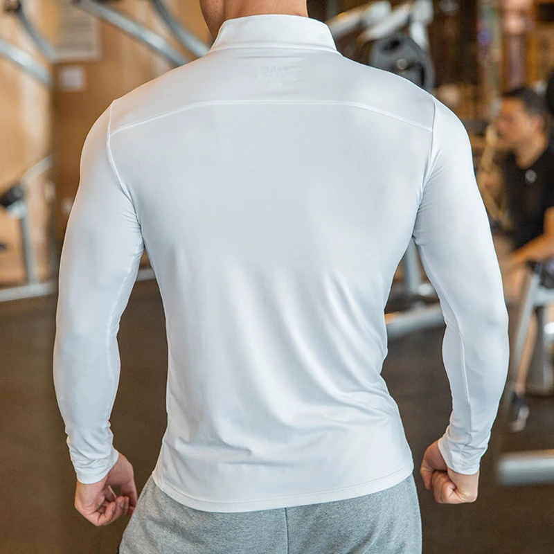 Quick Dry breathable Running Shirt Men Bodybuilding Sport T-shirt Long Sleeve zipper stand collar Gym Fitness T shirt Quick Dry breathable Running Shirt Men Bodybuilding Sport T-shirt Long Sleeve zipper stand collar Gym Fitness T shirt
