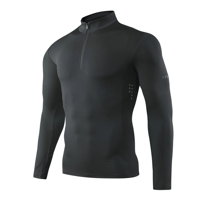 Quick Dry breathable Running Shirt Men Bodybuilding Sport T-shirt Long Sleeve zipper stand collar Gym Fitness T shirt Quick Dry breathable Running Shirt Men Bodybuilding Sport T-shirt Long Sleeve zipper stand collar Gym Fitness T shirt