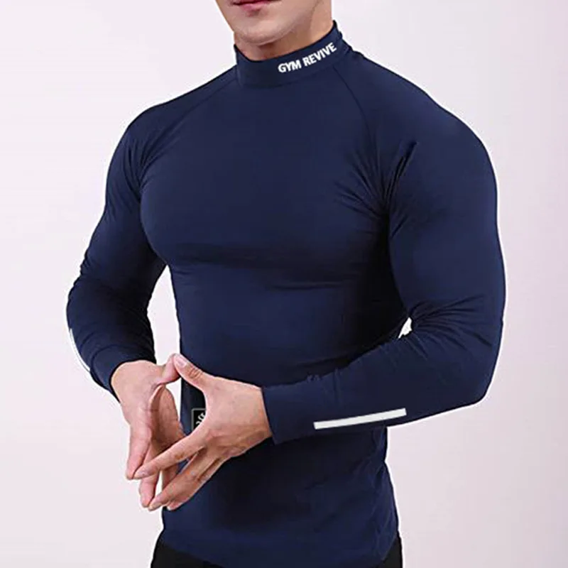 Mens Bodybuilding Quick Dry Casual Compression Long Sleeve T-Shirt Man Gym Fitness Clothing Sport Running Workout Tee Sweatshirt