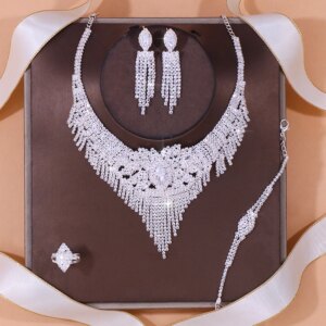 Stonefans Luxury Indian Bridal Jewelry Sets Women Accessories Fashion Tassel Rhinestone Necklace Earrings Sets Wedding Jewelry