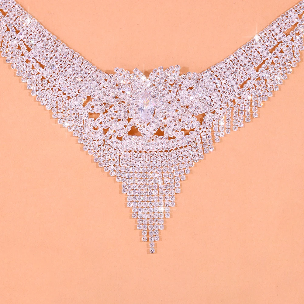 Stonefans Luxury Indian Bridal Jewelry Sets Women Accessories Fashion Tassel Rhinestone Necklace Earrings Sets Wedding Jewelry