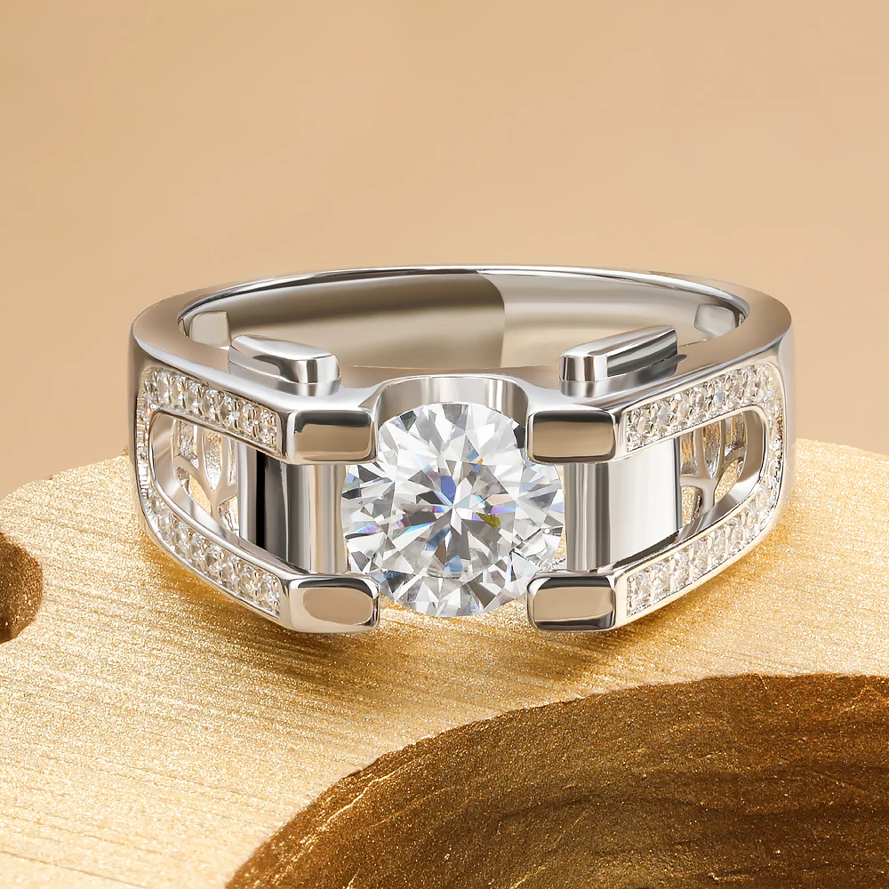Houtros 1ct/2ct D Color Moissanite Wedding Band For Men 925 Sterling Silver Sparkling Diamond Rings Luxury Jewelry Certifited Houtros 1ct/2ct D Color Moissanite Wedding Band For Men 925 Sterling Silver Sparkling Diamond Rings Luxury Jewelry Certifited