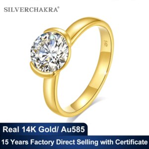 14K Gold Moissanite Diamond Ring 2ct Flower Bud Bezel Setting Au585 Original Luxury Wedding Engagement Gifts Jewelry Certified