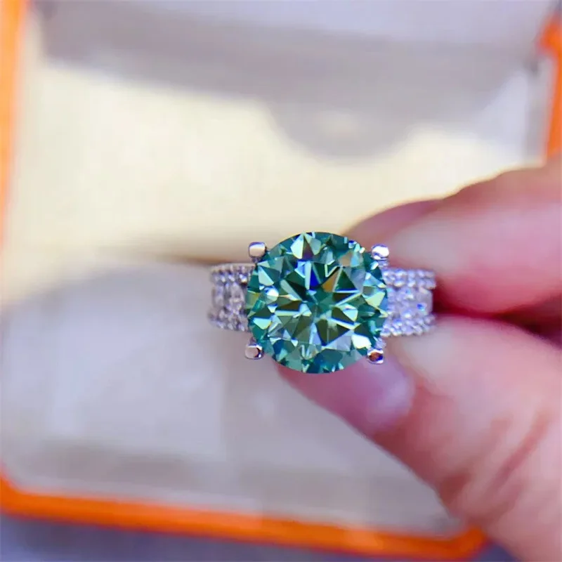 FEOBUR 2/3/5CT Green Moissanite Rings for Women Certified 925 Sterling Silver Lab Diamond Engagement Ring Wedding Jewelry GRA