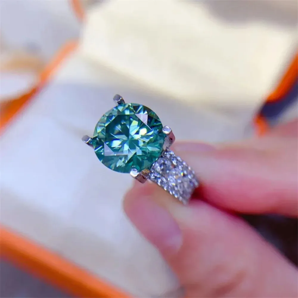 FEOBUR 2/3/5CT Green Moissanite Rings for Women Certified 925 Sterling Silver Lab Diamond Engagement Ring Wedding Jewelry GRA