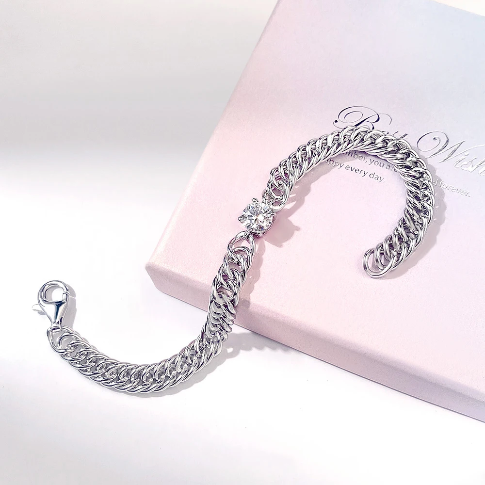 Serenity 1ct D Color Moissanite Bracelet for Women Men S925 Sterling Silver 6mm Wide Cuban Couples Hand Chain Plated 18K Hip Hop