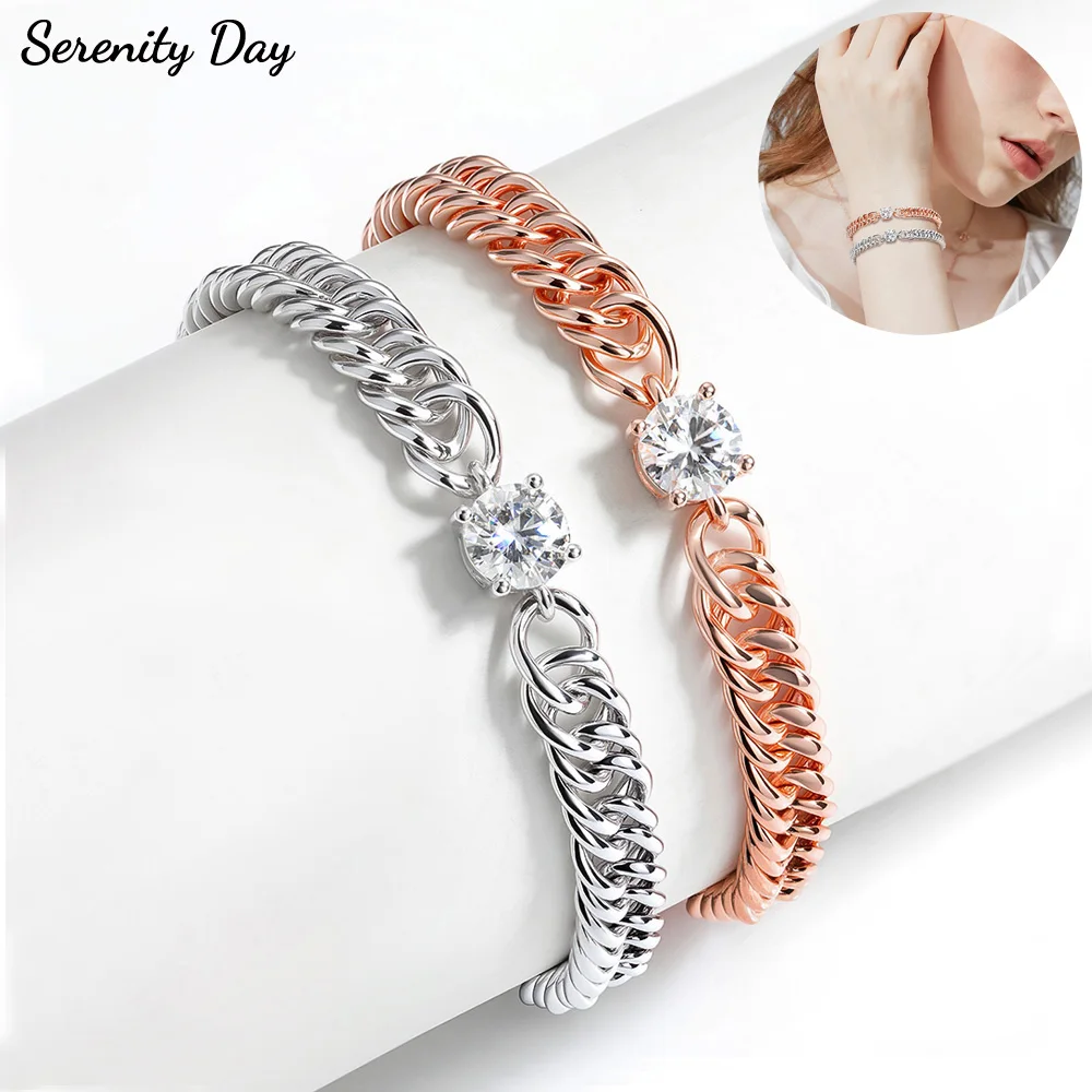 Serenity 1ct D Color Moissanite Bracelet for Women Men S925 Sterling Silver 6mm Wide Cuban Couples Hand Chain Plated 18K Hip Hop