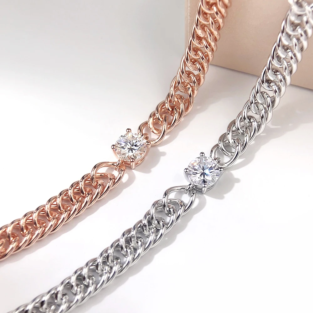 Serenity 1ct D Color Moissanite Bracelet for Women Men S925 Sterling Silver 6mm Wide Cuban Couples Hand Chain Plated 18K Hip Hop