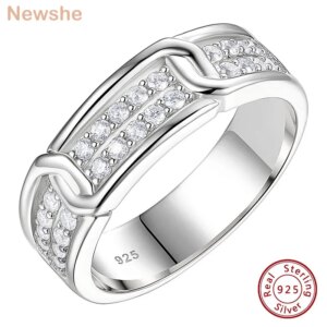 Newshe Novelty 925 Sterling Silver Men's Wedding Rings 5A Grade Cubic Zirconia Elegant Engagement Ring for Men Fine Jewelry Gift