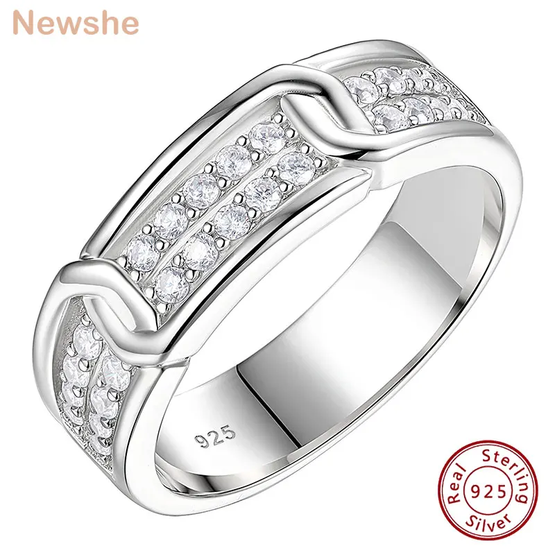 Newshe Novelty 925 Sterling Silver Men's Wedding Rings 5A Grade Cubic Zirconia Elegant Engagement Ring for Men Fine Jewelry Gift