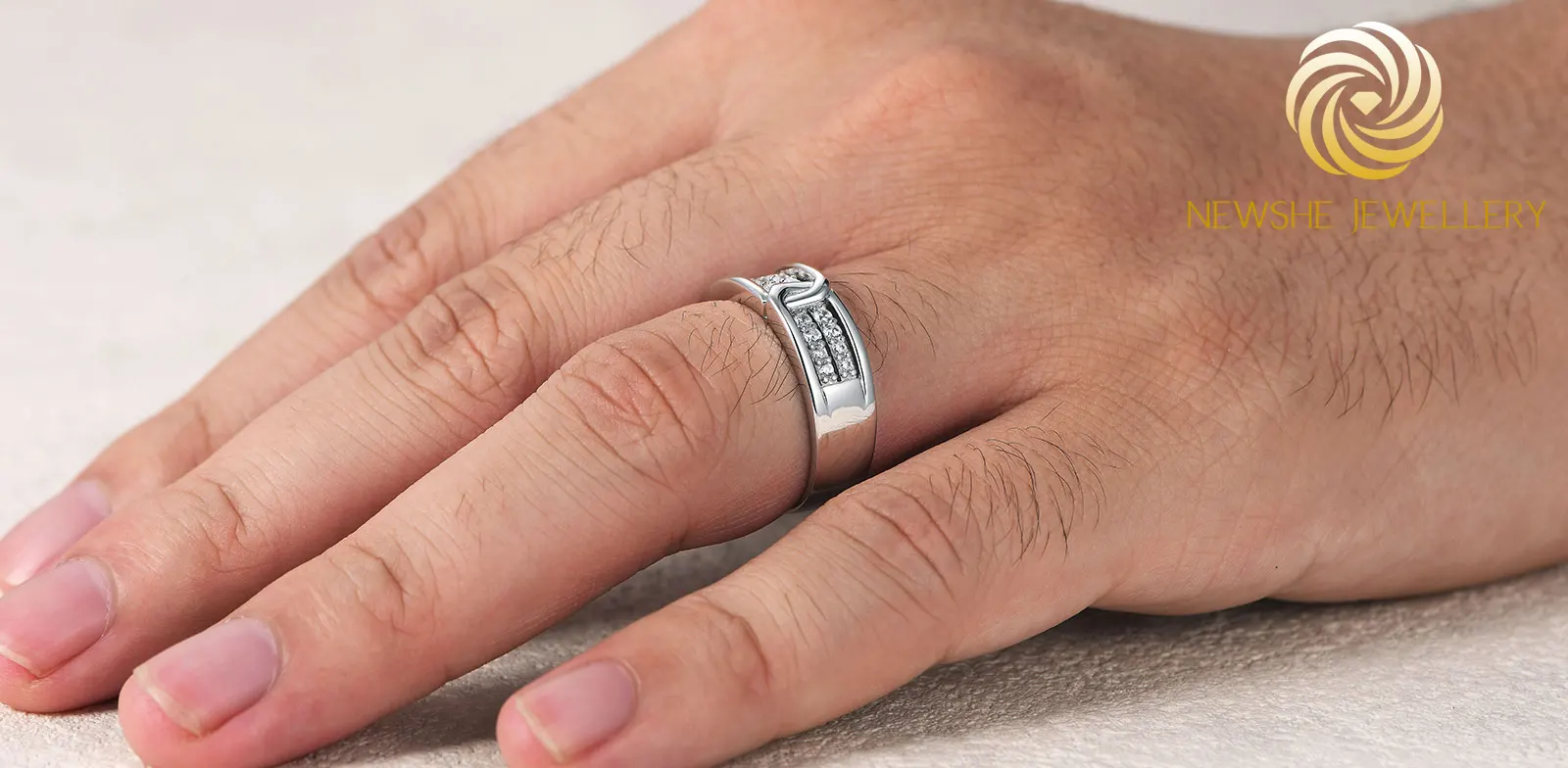 Newshe Novelty 925 Sterling Silver Men's Wedding Rings 5A Grade Cubic Zirconia Elegant Engagement Ring for Men Fine Jewelry Gift