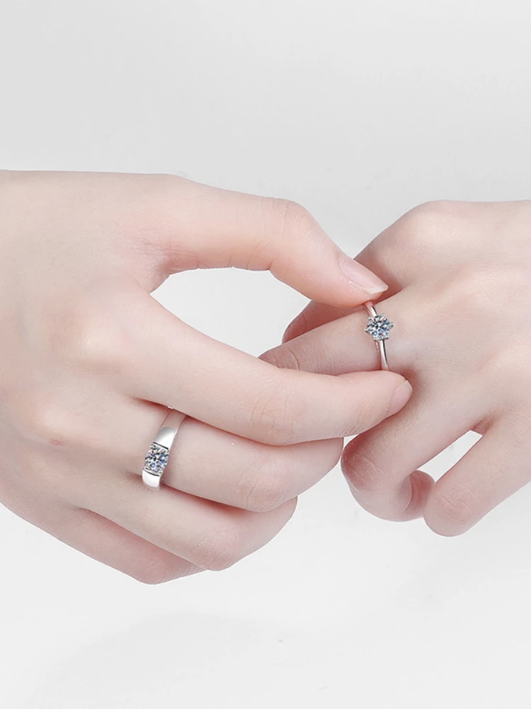 MoisaLuxe Official Store GRA Moissanite Plata Sterling 925 Silver Korean Version Open Men's And Women's Diamond Pair Ring MoisaLuxe Official Store GRA Moissanite Plata Sterling 925 Silver Korean Version Open Men's And Women's Diamond Pair Ring