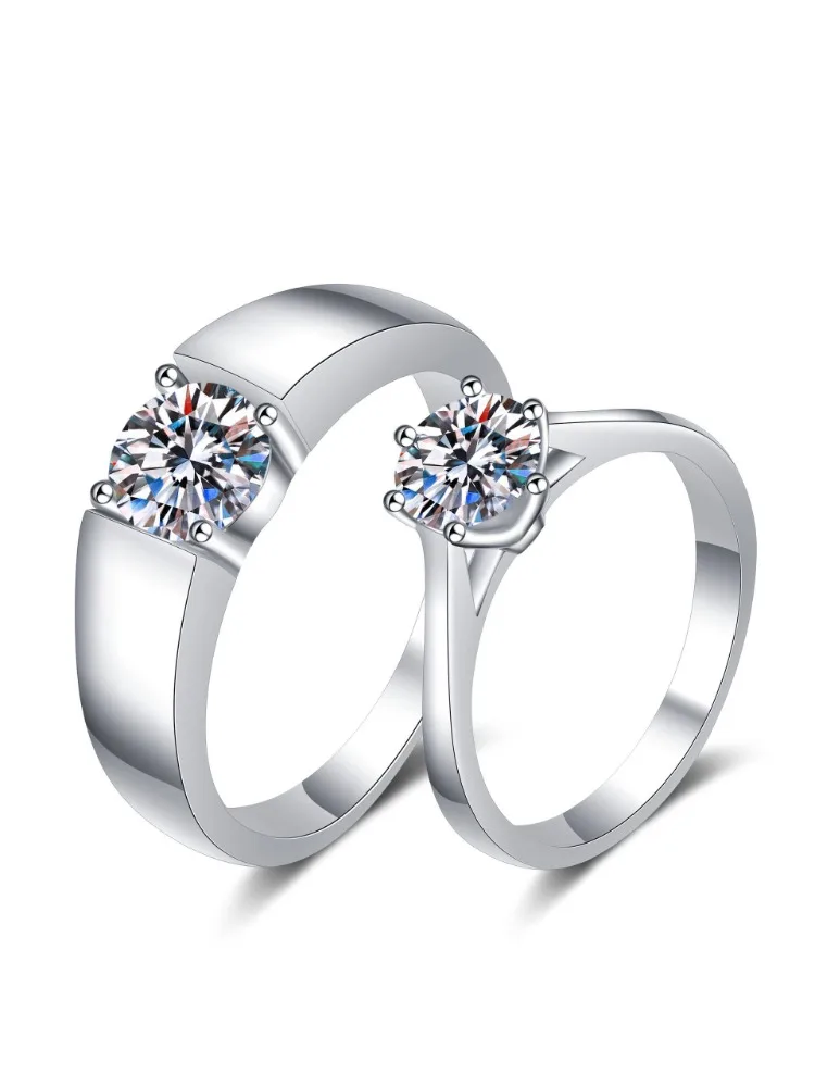 MoisaLuxe Official Store GRA Moissanite Plata Sterling 925 Silver Korean Version Open Men's And Women's Diamond Pair Ring