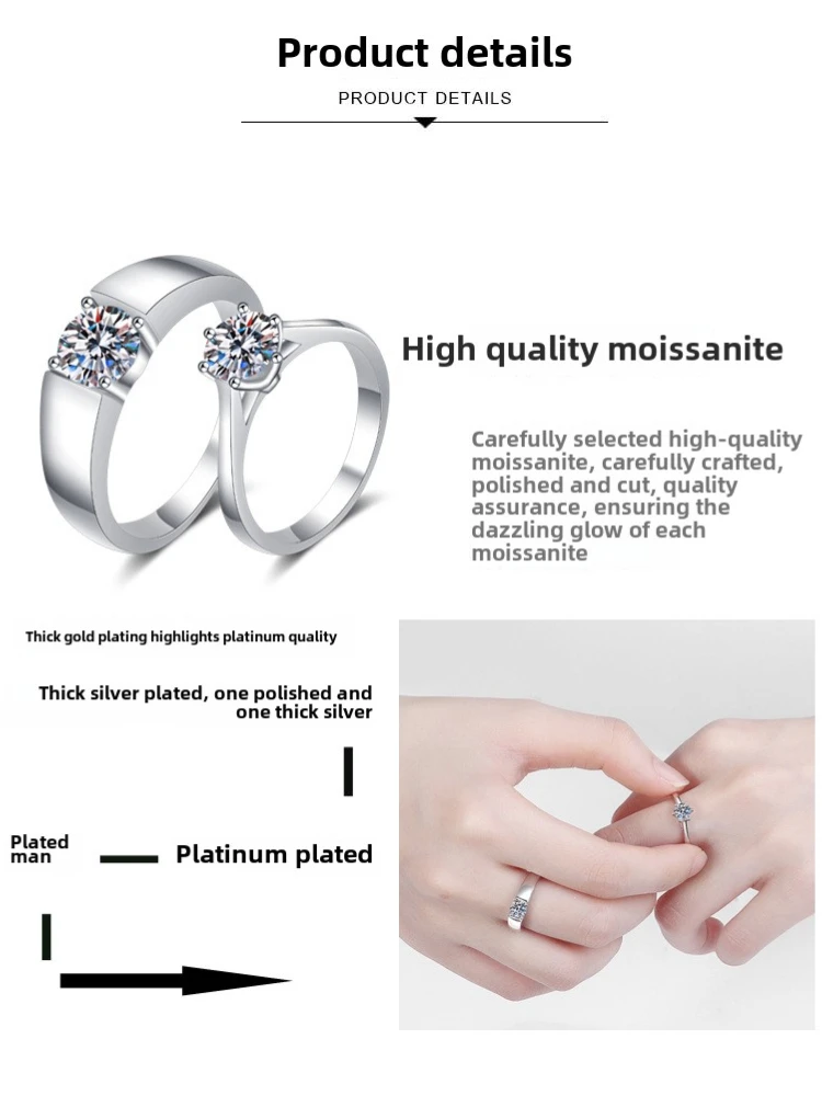 MoisaLuxe Official Store GRA Moissanite Plata Sterling 925 Silver Korean Version Open Men's And Women's Diamond Pair Ring MoisaLuxe Official Store GRA Moissanite Plata Sterling 925 Silver Korean Version Open Men's And Women's Diamond Pair Ring