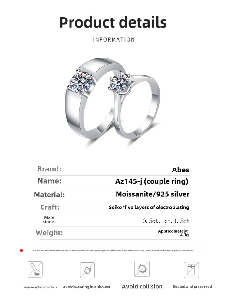 MoisaLuxe Official Store GRA Moissanite Plata Sterling 925 Silver Korean Version Open Men's And Women's Diamond Pair Ring MoisaLuxe Official Store GRA Moissanite Plata Sterling 925 Silver Korean Version Open Men's And Women's Diamond Pair Ring