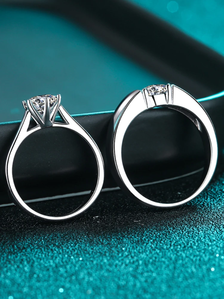 MoisaLuxe Official Store GRA Moissanite Plata Sterling 925 Silver Korean Version Open Men's And Women's Diamond Pair Ring