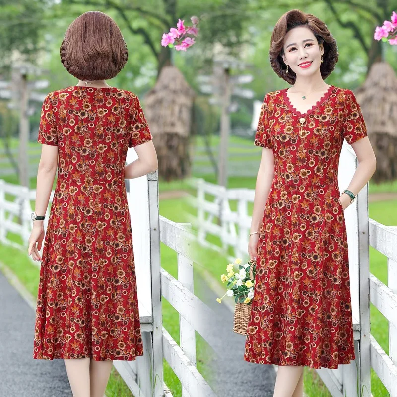 Elegant Women Dress Elegant Casual V-Neck Print Vintage Ladies Mid-Calf High Waist Summer Bohemian Dresses Elegant Women Dress Elegant Casual V-Neck Print Vintage Ladies Mid-Calf High Waist Summer Bohemian Dresses