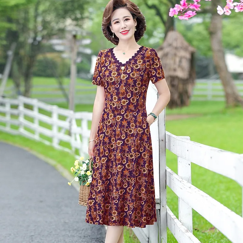 Elegant Women Dress Elegant Casual V-Neck Print Vintage Ladies Mid-Calf High Waist Summer Bohemian Dresses Elegant Women Dress Elegant Casual V-Neck Print Vintage Ladies Mid-Calf High Waist Summer Bohemian Dresses
