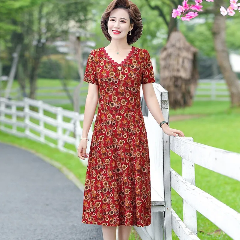 Elegant Women Dress Elegant Casual V-Neck Print Vintage Ladies Mid-Calf High Waist Summer Bohemian Dresses Elegant Women Dress Elegant Casual V-Neck Print Vintage Ladies Mid-Calf High Waist Summer Bohemian Dresses