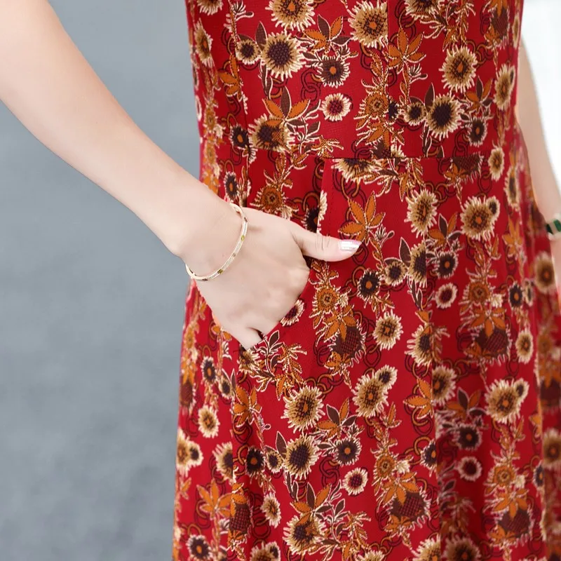 Elegant Women Dress Elegant Casual V-Neck Print Vintage Ladies Mid-Calf High Waist Summer Bohemian Dresses Elegant Women Dress Elegant Casual V-Neck Print Vintage Ladies Mid-Calf High Waist Summer Bohemian Dresses