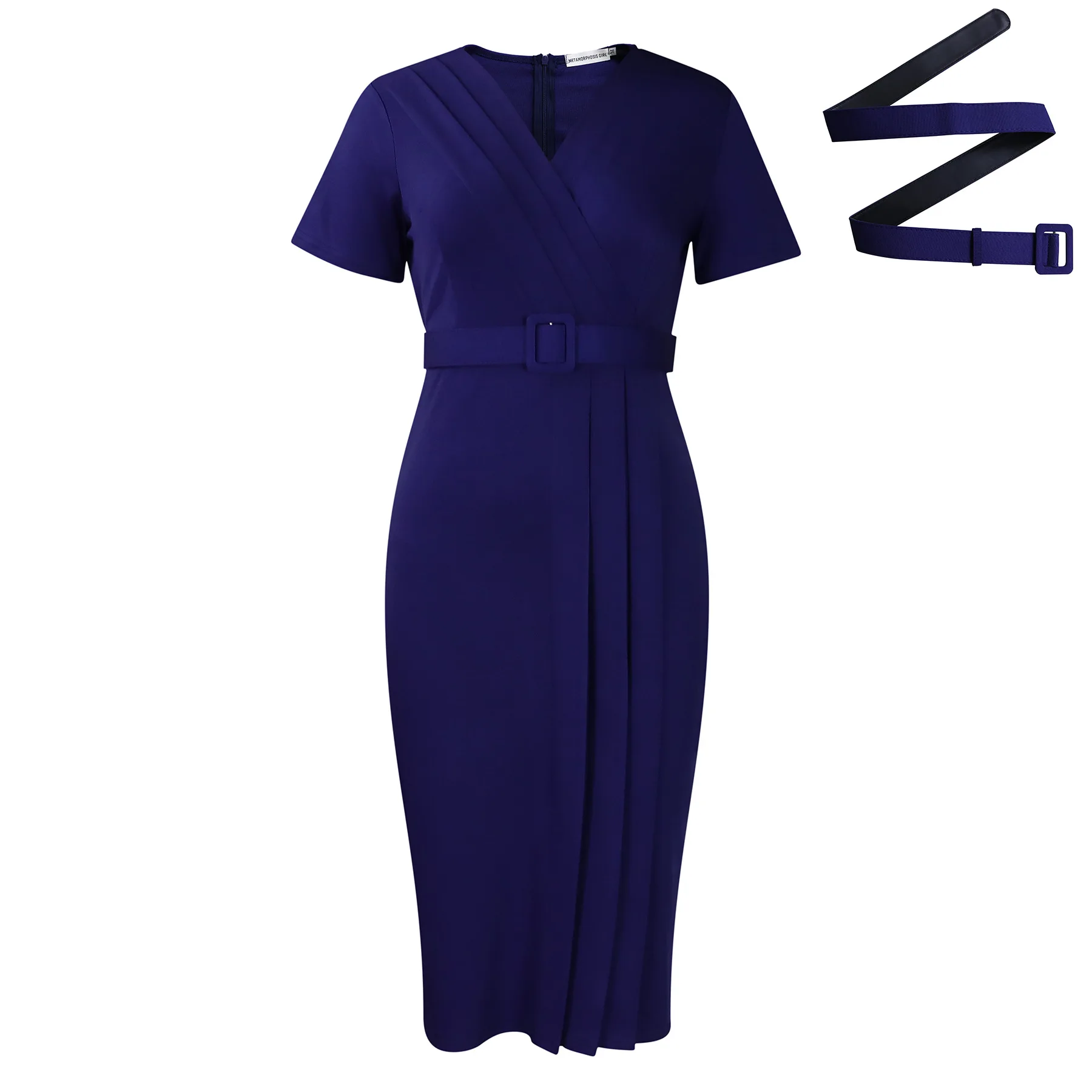 Summer New 2025 Women's Solid Color V-Neck Short Sleeve Dress Pencil Skirt Waist Tunle Material Fashionable Casual Maxi Dress