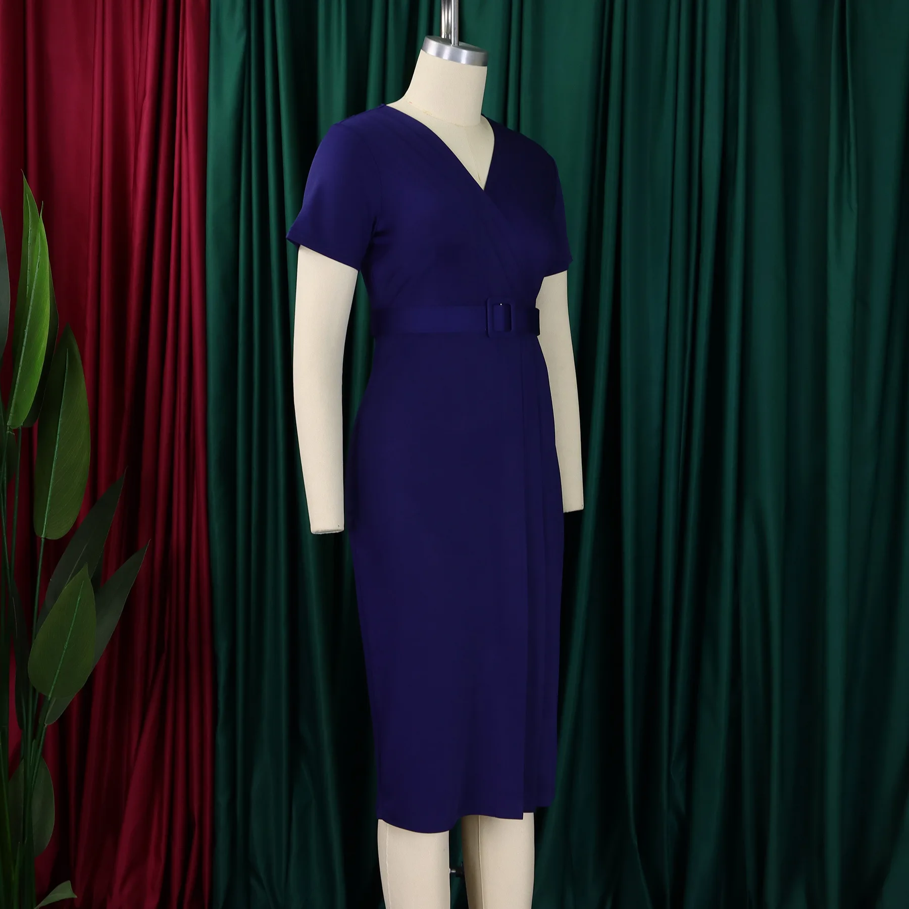 Summer New 2025 Women's Solid Color V-Neck Short Sleeve Dress Pencil Skirt Waist Tunle Material Fashionable Casual Maxi Dress Summer New 2025 Women's Solid Color V-Neck Short Sleeve Dress Pencil Skirt Waist Tunle Material Fashionable Casual Maxi Dress
