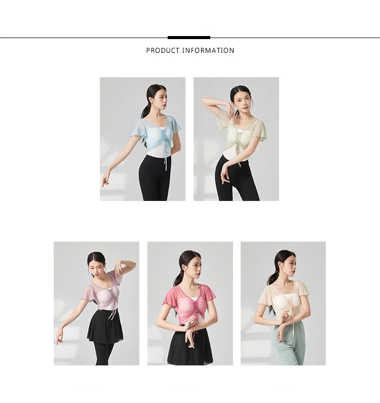 Classical Dance Top Costume For Women Ruffle Short Sleeve Saree Outfit Drawstring Gauze Mesh Performance Ballet Training Clothes